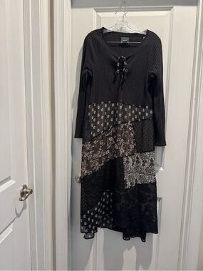 Maeve Black Mixed-Panel Long Sleeve Midi Dress size large